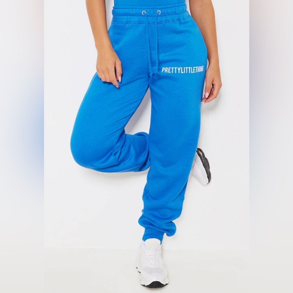 PrettyLittleThing  High Waisted Cuffed Joggers Blue Small NWT IN PACKAGE